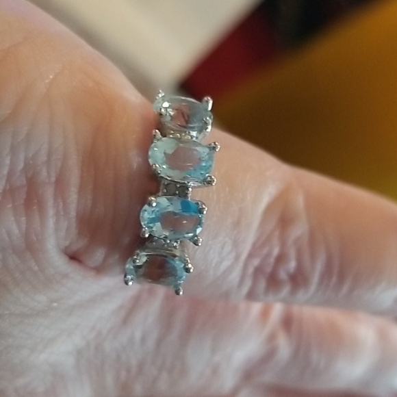 Solid .925 SS Genuine Diamond/Blue Topaz Ring - Picture 4 of 10